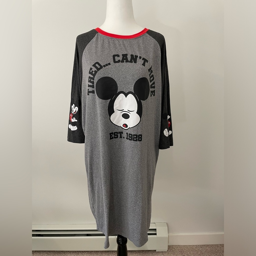 Disney Mickey Mouse Tired… Can’t Move Women’s Grey Nightie - Size Medium